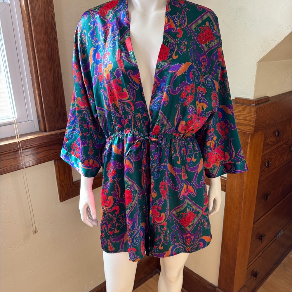 Victoria's Secret Robe floral paisley stretch-tie kimono Sz Small Vintage